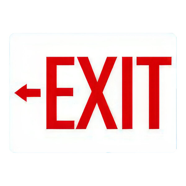 Lavex 14" x 10" White Non-Reflective Adhesive Vinyl "Exit" Safety Label with Red Lettering and Left Arrow