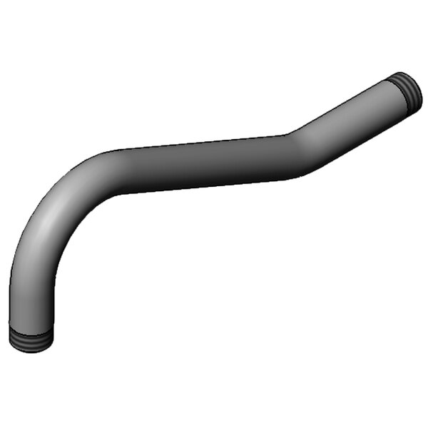 A grey and black curved nozzle for a laboratory faucet.