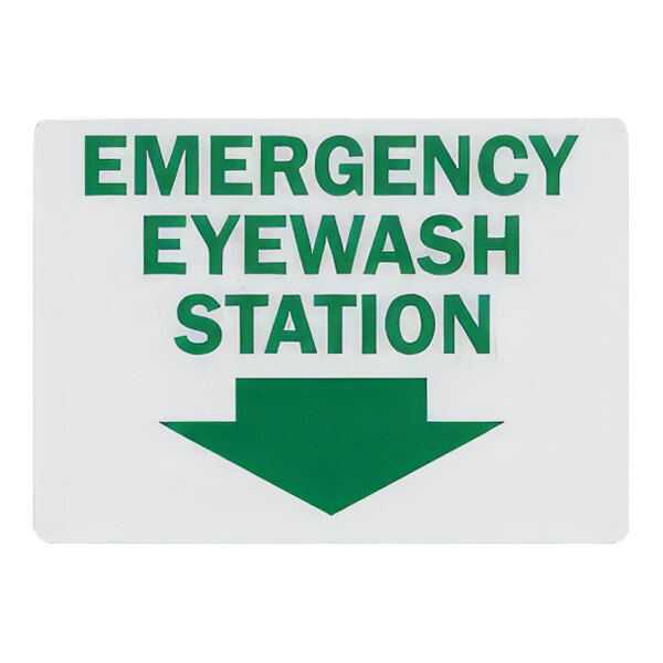 Lavex 10" x 7" Non-Reflective Adhesive Vinyl "Emergency Eye Wash Station" Safety Label with Down Arrow