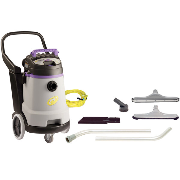 A ProTeam ProGuard 15 wet/dry vacuum cleaner with tools.