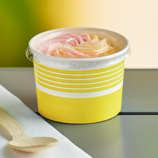 Choice 4 oz. Yellow Paper Frozen Yogurt / Food Cup with Flat Lid - 50/Pack