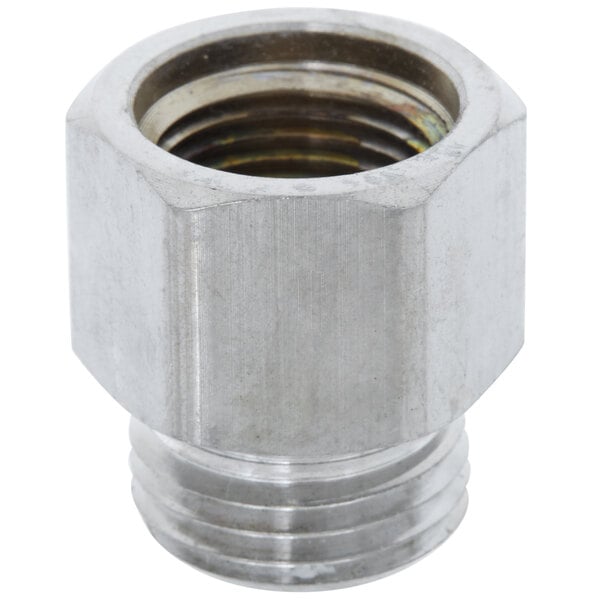A T&S 3/8" NPT female to 3/4-14 UNS male adapter nut.
