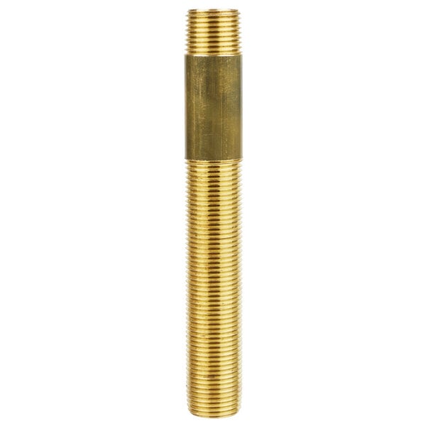 A gold T&S brass supply nipple with threaded ends.