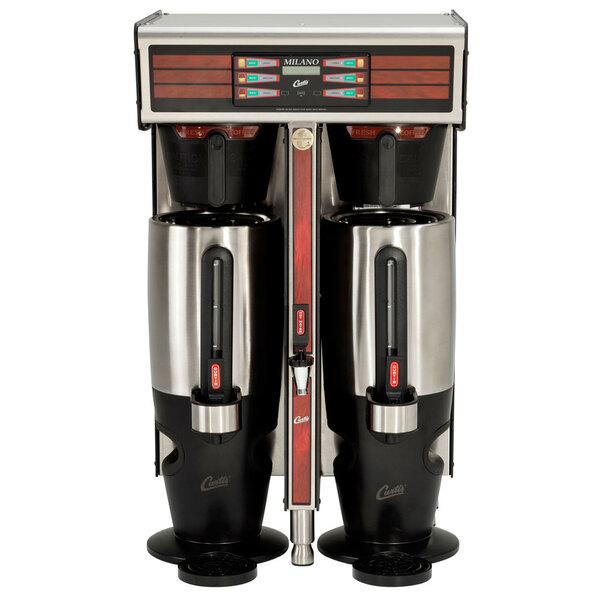 A Curtis Milano coffee brewer with two coffee containers on top.