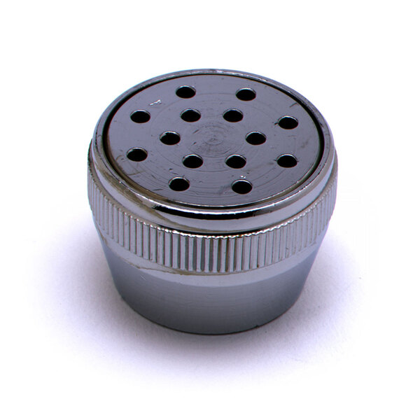 A silver metal T&S spray valve cap with holes.