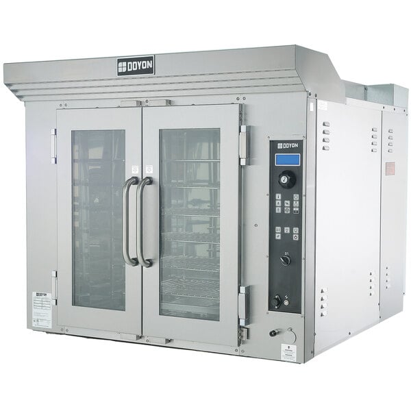 A Doyon bakery convection oven with glass doors on a white background.