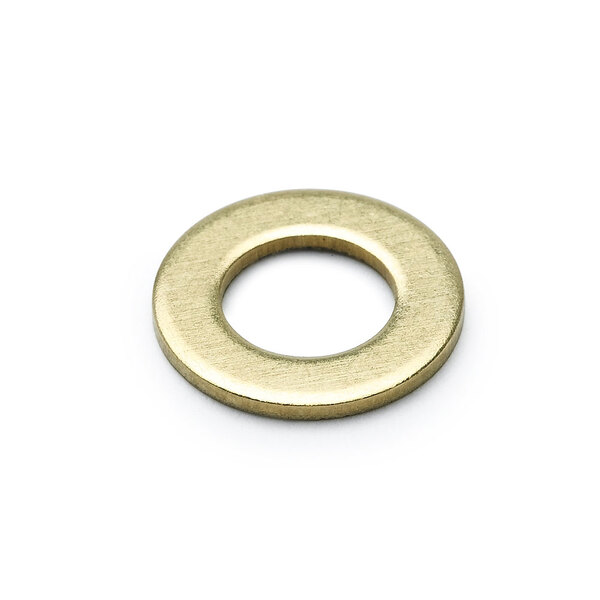 A brass circular washer with a white circle.