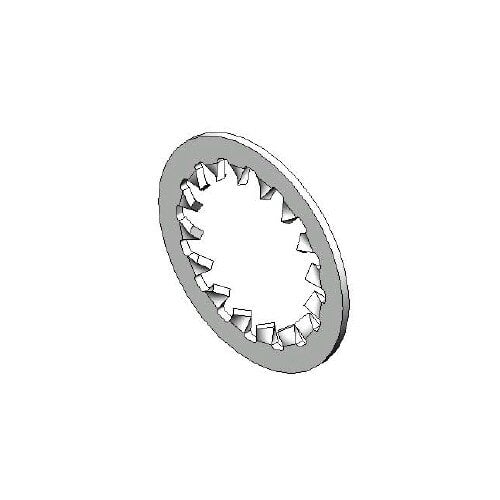 An internal tooth lock washer with a circular shape and many sharp teeth.