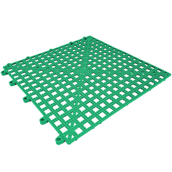 A green plastic grid mat with holes.