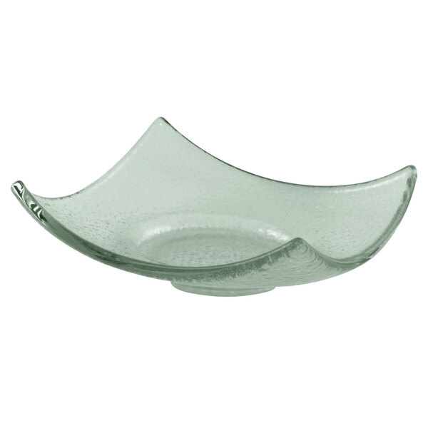 A 10 Strawberry Street Tahoe glass coupe square tid bit platter with curved edges.