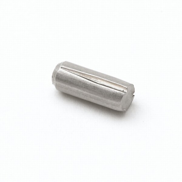 A silver metal swivel piece with a groove pin on a white background.