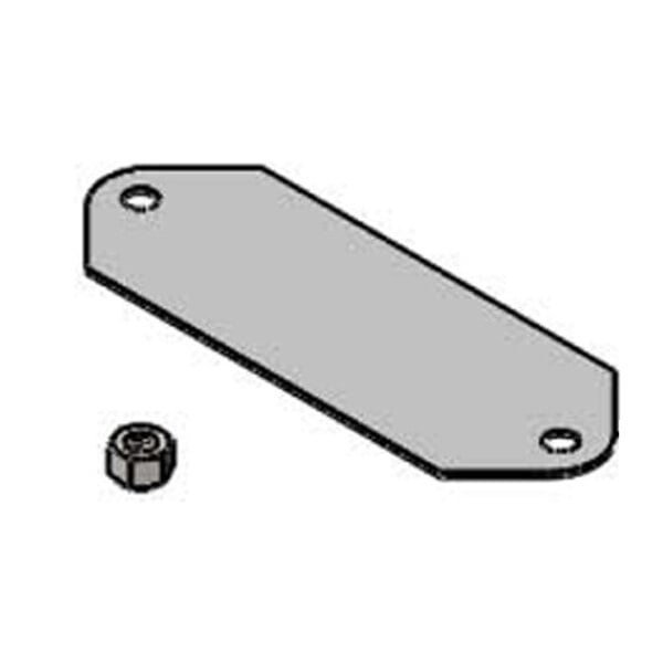 A stainless steel rectangular cover plate with black edges and a screw and nut.