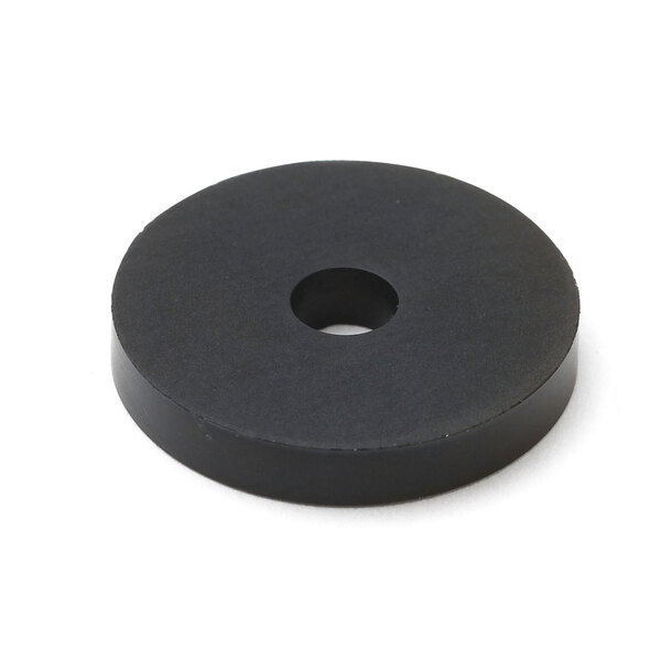 A black round T&S seat washer with a hole in the middle.