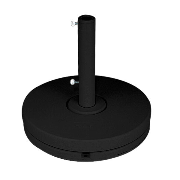 A black round object with a metal pole and round base.