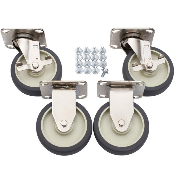 A set of Alto-Shaam casters with metal wheels and screws.