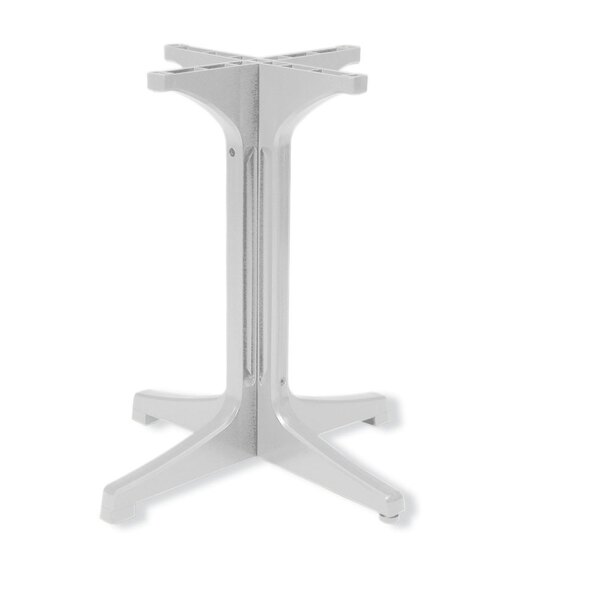 A white Grosfillex resin pedestal outdoor table base.