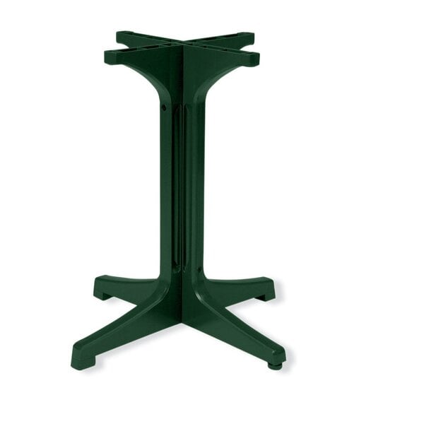 A Grosfillex Amazon Green resin table base with three legs.