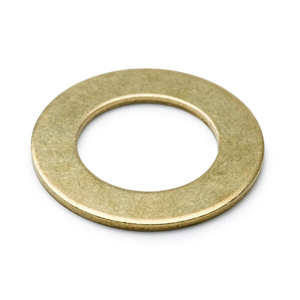 A close-up of a brass washer with circular holes.