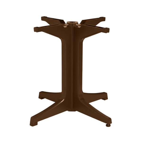 A brown Grosfillex resin pedestal outdoor table base.