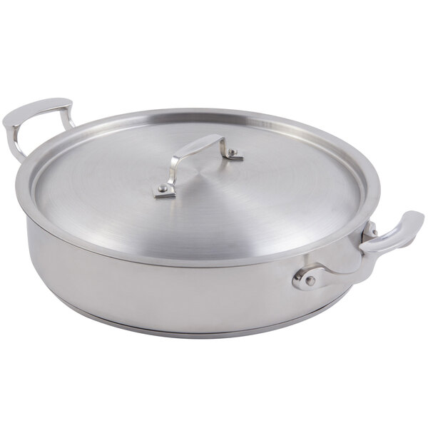 A silver Bon Chef Cucina brazier pot with a lid.