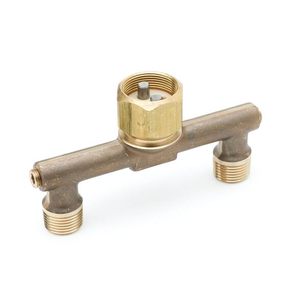 A T&S brass spreader assembly with a metal pipe and nut.