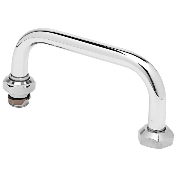 A silver metal T&S faucet front section with a screw.