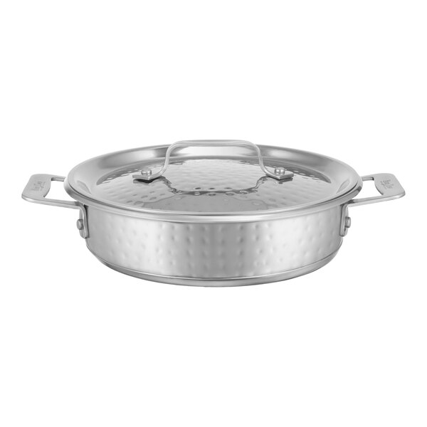 Bon Chef 60022HF Cucina 1 Qt. 24 oz. Hammered Finish Stainless Steel Round Casserole with Lid