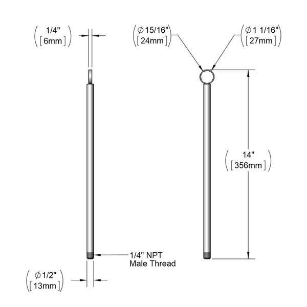 A diagram of a T&S Chrome Plated Steel Swivel Arm with measurements.