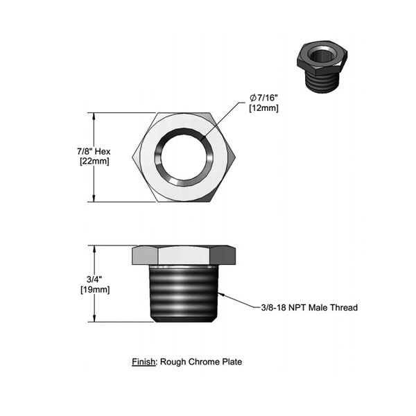 A close-up diagram of a chrome plated bushing for a T&amp;S laboratory faucet.