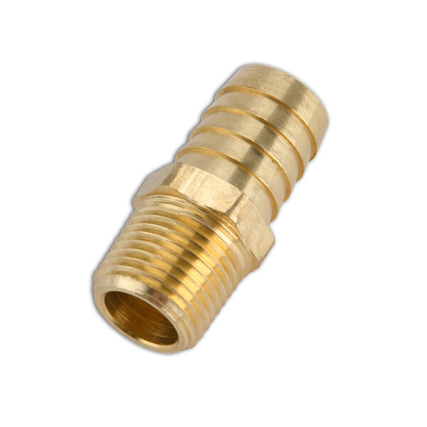 A close-up of a brass T&S hose connector with NPT connections.