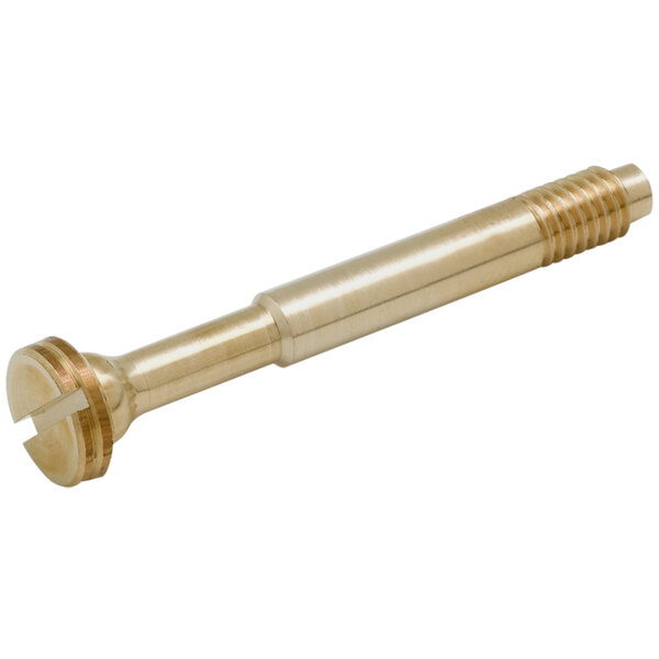 A brass threaded cylindrical valve stem.