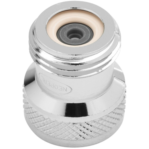 A chrome plated T&S check valve adapter with 1/2" BSP male and female connections.