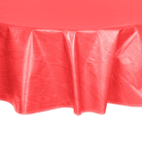 A red Intedge vinyl table cover on a table.