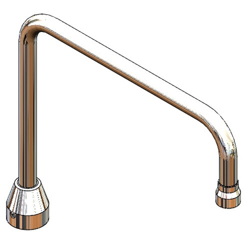 A chrome metal curved gooseneck pipe for a faucet.