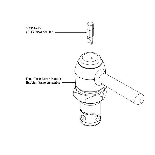 A drawing of a T&S Bubbler Valve and Handle Assembly for old style faucets.