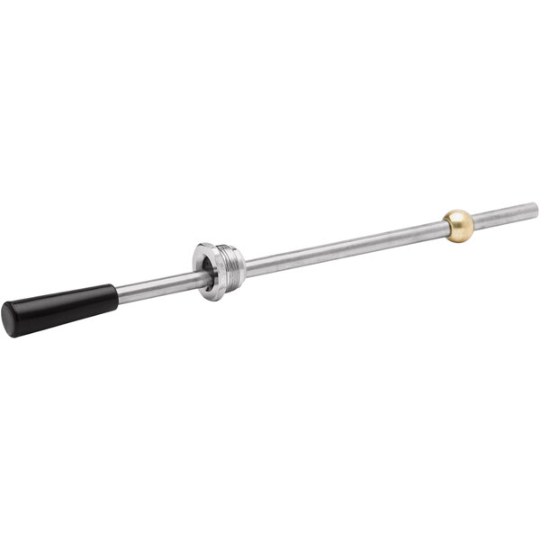 A metal rod with a black and brass twist handle.