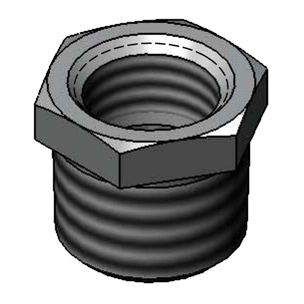 A black and silver hexagonal faucet bushing with threaded connections.