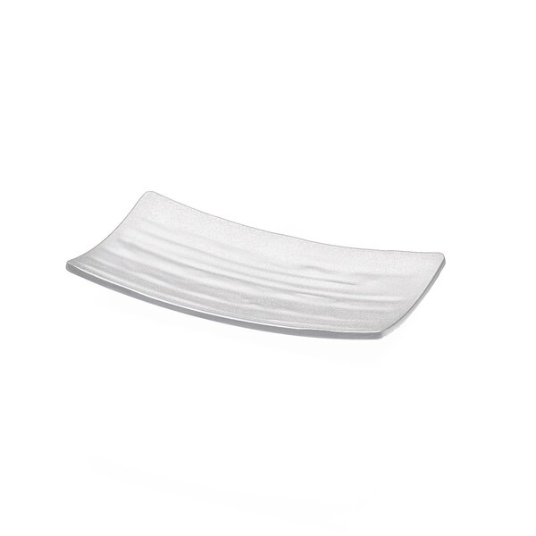 A white rectangular Elite Global Solutions melamine tray with a wavy design.