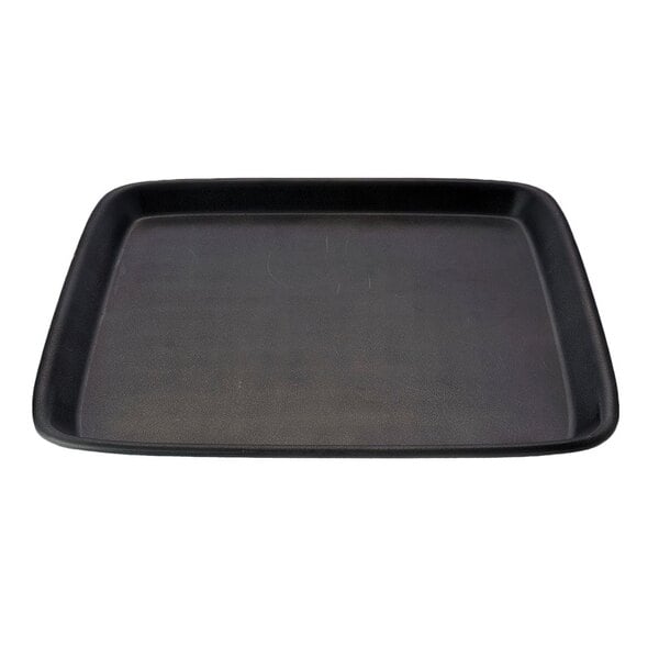 An Elite Global Solutions black square melamine tray with a handle.