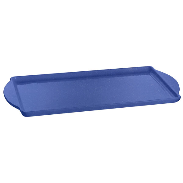 A blue rectangular Tablecraft tray with a handle.