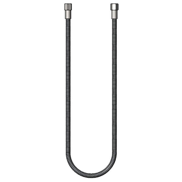 A stainless steel flexible hose with nuts on the ends.