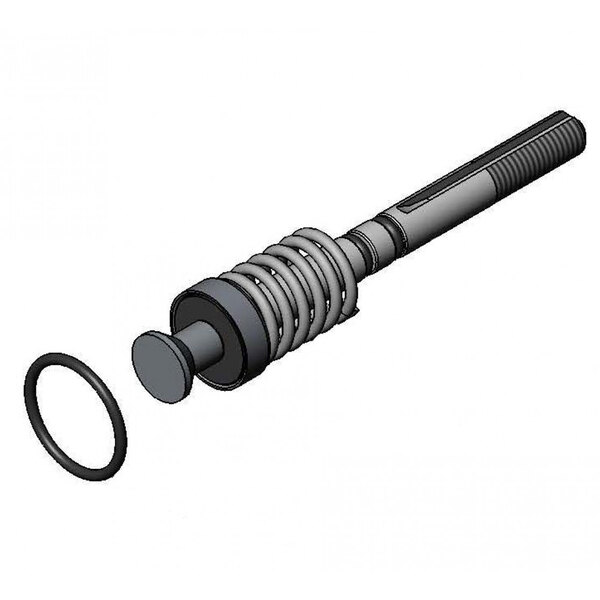 A metal screw and ring with a spring.