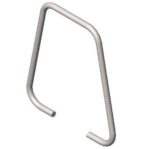 A stainless steel curved hold down clip with two handles.