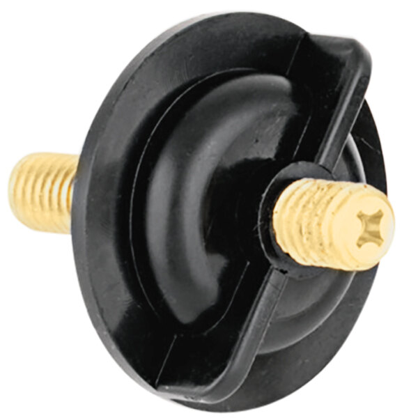 A black screw with gold and black T&S nuts and a black plastic disc.