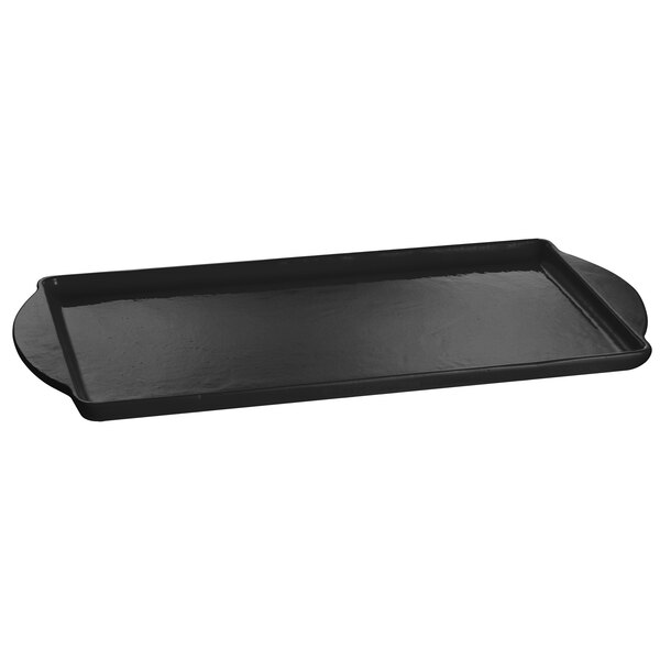 A black rectangular Tablecraft tray with a handle.
