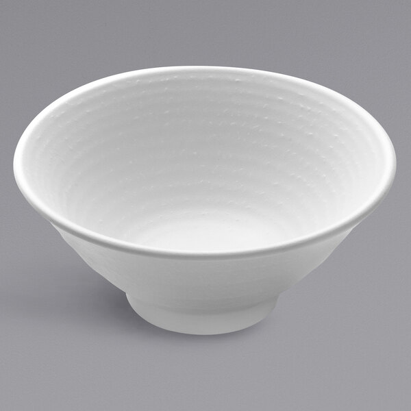 A white Elite Global Solutions Zen melamine bowl with a small rim.