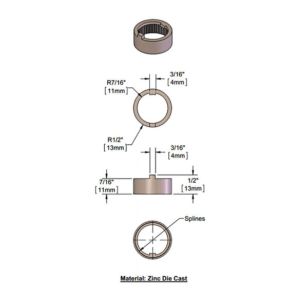 A diagram of the T&S Temperature Limit Stop, a metal ring with a hole and arrows inside a cross.