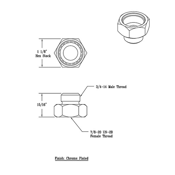 A black and white diagram of a nut and bolt with a T&S adapter on the nut.