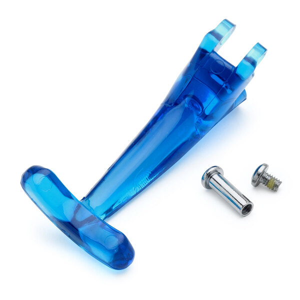 A close-up of a blue T&S lever arm repair kit with screws and bolts.