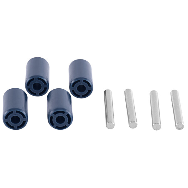 A group of blue plastic cylinders with screws.